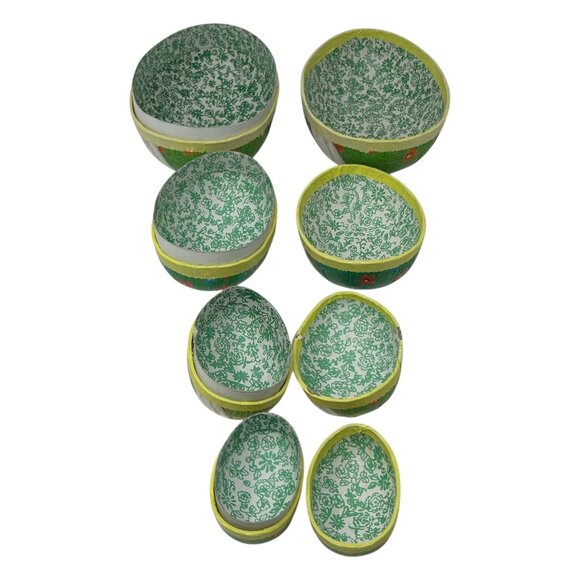 Set Of 4 Vintage Paper Mache Nesting Easter Eggs Farm Germany Mother Goose - Picture 2 of 16